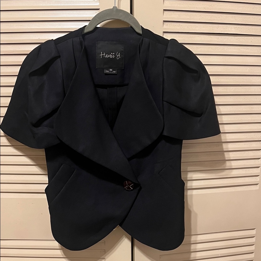 Elegant Black Puff Sleeve Blazer by Hanni Y
